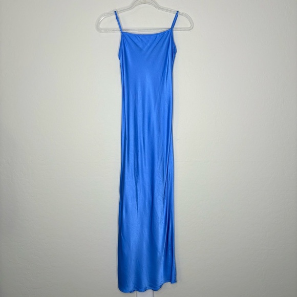 Pistola Mari Satin Midi Slip Dress Lagoon Blue Minimalist 90s Inspired Slit XS - Picture 3 of 9